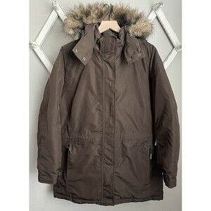 Eddie Bauer Women’s L 650-Fill Goose Down Parka Jacket Faux Fur - Brown
